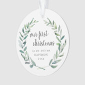 Foto van onze eerste kerstfeestelijke Pas getrouwd Ornament (voorkant)