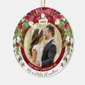 Foto van onze eerste Kerstmis, mevrouw Poinsettia  Keramisch Ornament (Links)