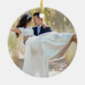 Foto van onze eerste Kerstmis, mevrouw Poinsettia  Keramisch Ornament (Achterkant)