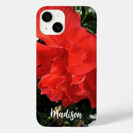 Foto van Oranje Dubbele Hibiscus Aangepaste Naam Case-Mate iPhone Case (Achterkant)