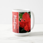 Foto van Oranje Dubbele Hibiscus Aangepaste Naam Koffiemok (Voorkant rechts)