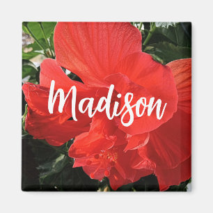 Foto van Oranje Dubbele Hibiscus Aangepaste Naam Magneet