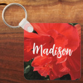 Foto van Oranje Dubbele Hibiscus Aangepaste Naam Sleutelhanger (Voorkant)