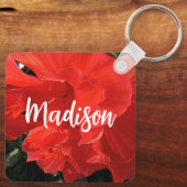 Foto van Oranje Dubbele Hibiscus Aangepaste Naam Sleutelhanger (Achterkant)