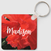 Foto van Oranje Dubbele Hibiscus Aangepaste Naam Sleutelhanger (Achterkant)
