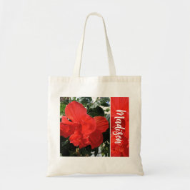 Foto van Oranje Dubbele Hibiscus Aangepaste Naam Tote Bag