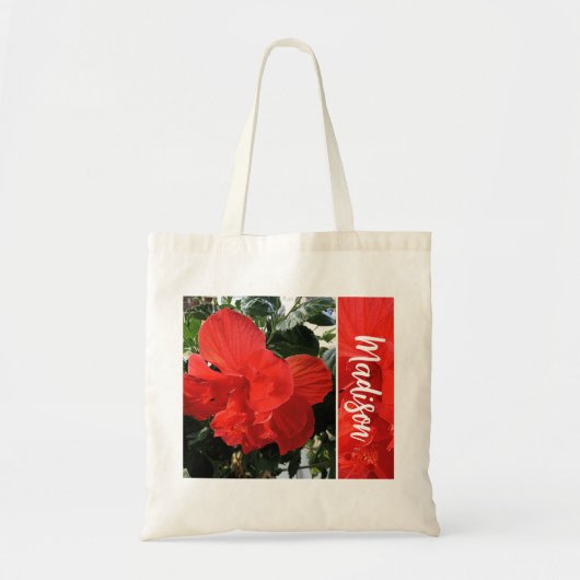 Foto van Oranje Dubbele Hibiscus Aangepaste Naam Tote Bag (Voorkant)