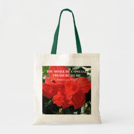Foto van Oranje dubbelhibiscus flower Bijbelverse Tote Bag