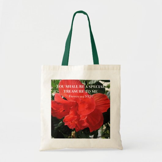 Foto van Oranje dubbelhibiscus flower Bijbelverse Tote Bag (Voorkant)