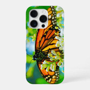 Foto van oranje monarchvlinder, modern, strak en e iPhone 16 pro hoesje