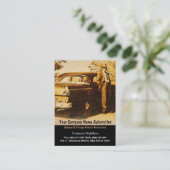  foto van oud gesmolten man en auto visitekaartje (Staand voorkant)
