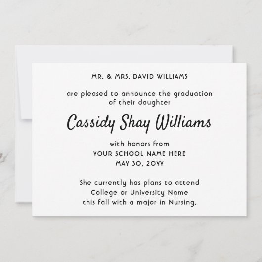Foto van ouders Eenvoudige zwarte en witte afstude Aankondiging (Achterkant)