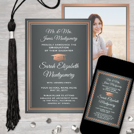 Foto van Ouders Grijze Koper & Wit Afstuderen Aankondiging