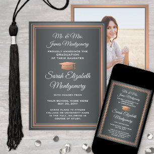 Foto van Ouders Grijze Koper & Wit Afstuderen Aankondiging