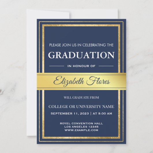 Foto van ouders Navy Goud en Witte Afstuderen  Aankondiging (Voorkant)
