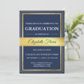 Foto van ouders Navy Goud en Witte Afstuderen  Aankondiging (Staand voorkant)