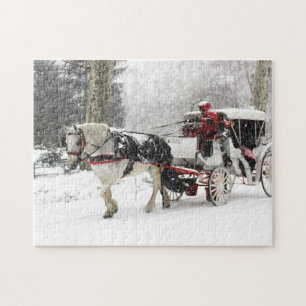 Foto van Paarden en Buggy in Central Park Winter Legpuzzel