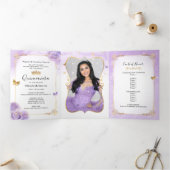 Foto van Paars Licht en Gold Quinceanera Drieluik Uitnodiging (Binnen)