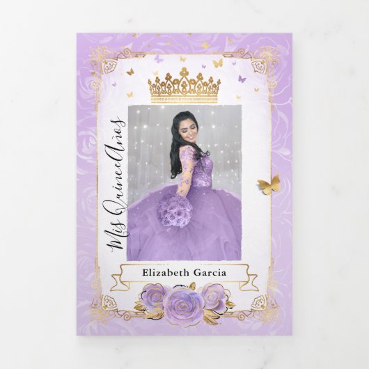 Foto van Paars Licht en Gold Quinceanera Drieluik Uitnodiging (Cover)