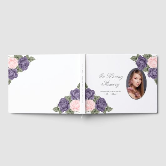 Foto van Paars Pink Silver Floral Memorial Funeral Gastenboek (Volledig)