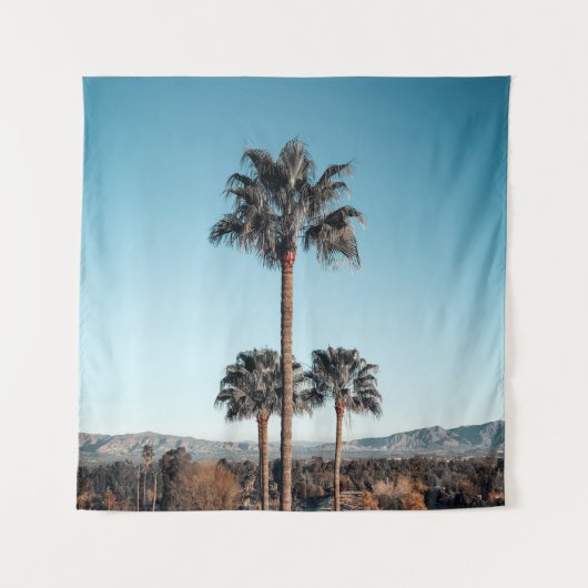 Foto van palmbomen 's morgens met een lichte focus wandkleed (Voorkant)