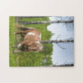 Foto van Palomino Stallion Horse en Trees Legpuzzel (Horizontaal)