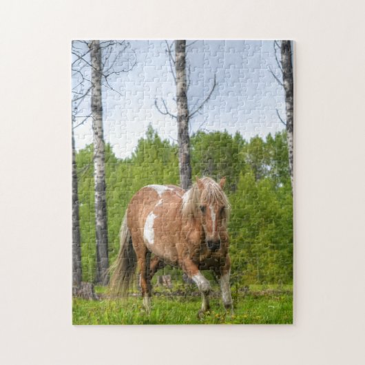 Foto van Palomino Stallion Horse en Trees Legpuzzel (Verticaal)