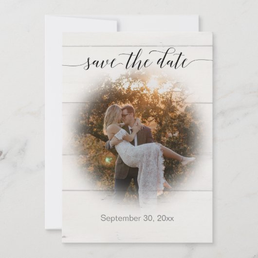Foto van Pampas Grass Rustic Wood Script Save The Date (Voorkant)