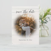 Foto van Pampas Grass Rustic Wood Script Save The Date (Staand voorkant)