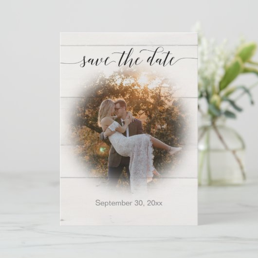 Foto van Pampas Grass Rustic Wood Script Save The Date (Staand voorkant)