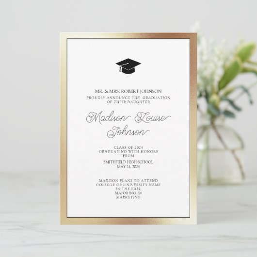 Foto van Parents Black & Gold Afstuderen Kaart (Staand voorkant)