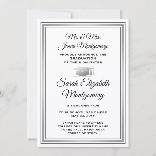 Foto van Parents Black, White & Grey Afstuderen Aankondiging (Voorkant)