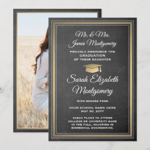 Foto van Parents Chalkboard en Gold Afstuderen Aankondiging