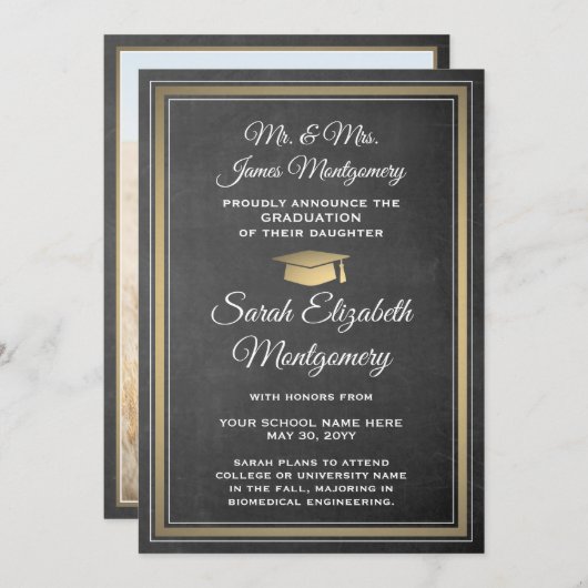 Foto van Parents Chalkboard en Gold Afstuderen Aankondiging (Voorkant / Achterkant)