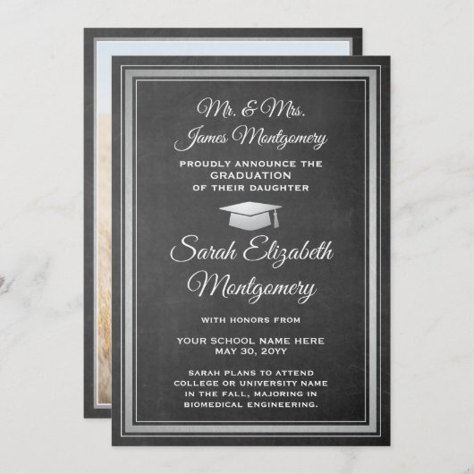 Foto van Parents Chalkboard & White Afstuderen Aankondiging (Voorkant / Achterkant)