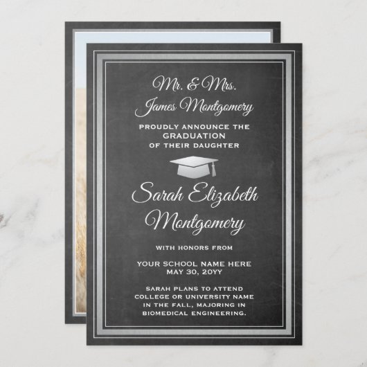 Foto van Parents Chalkboard & White Afstuderen Aankondiging (Voorkant / Achterkant)