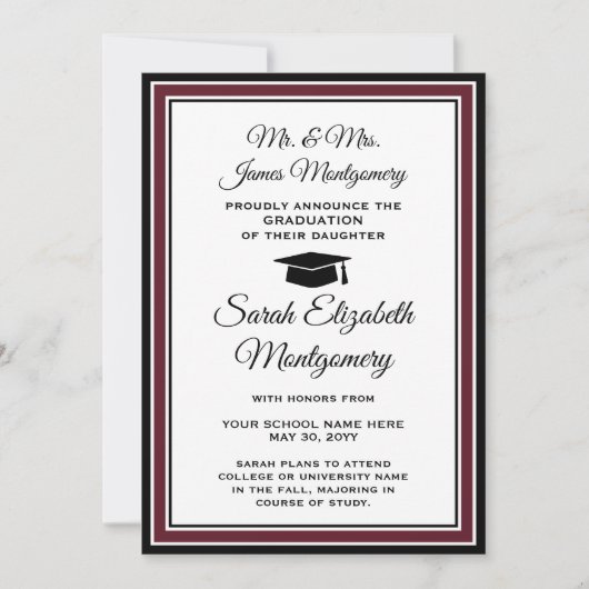 Foto van Parents Maroon and White Afstuderen Aankondiging (Voorkant)
