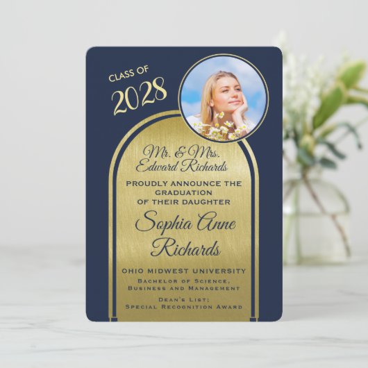 Foto van Parents Navy Afstuderen Aankondiging (Staand voorkant)