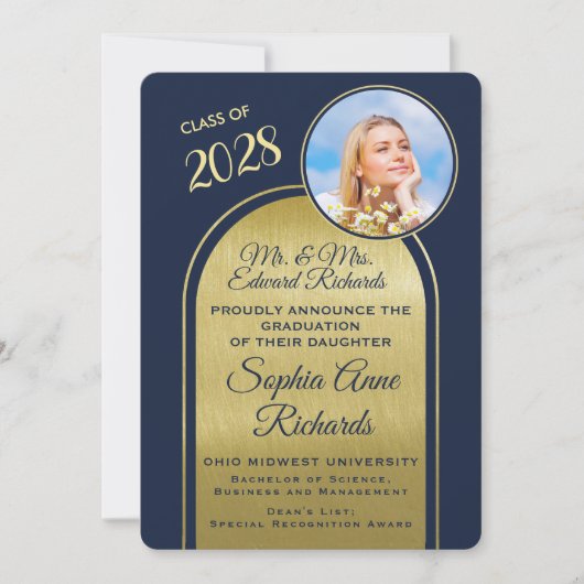 Foto van Parents Navy Afstuderen Aankondiging (Voorkant)