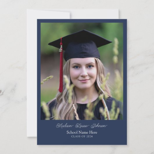 Foto van Parents Navy Blue & White Afstuderen Kaart (Achterkant)