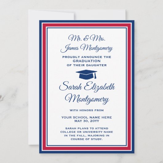 Foto van Parents Red White en Blue Afstuderen Aankondiging (Voorkant)