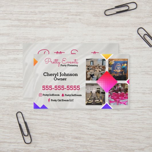 Foto van partijplanner visitekaartje (Voorkant / Achterkant in situ)