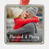 Foto van Pas getrouwd met huwelijk en huwelijk Metalen Ornament (Voorkant)