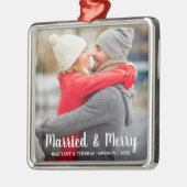 Foto van Pas getrouwd met huwelijk en huwelijk Metalen Ornament (Links)