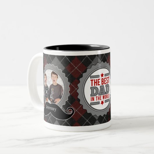 Foto van pa's Mustache Best Dad in World 2 Tweekleurige Koffiemok (Voorkant links)
