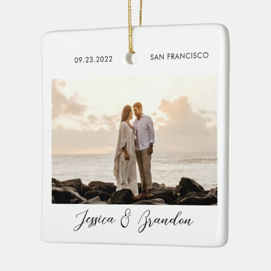 Foto van Passen getrouwd van moderne bruiloft Keramisch Ornament (Links)