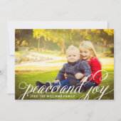 Foto van Peace and Joy White Handwrited Script Feestdagenkaart (Voorkant)