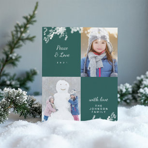 Foto van Peace and Love Green Snowy Minimal Family Feestdagenkaart