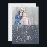 Foto van Peace on Earth Blue en Silver Waterverf Feestdagenkaart<br><div class="desc">Peace on Earth Blue and Silver Waterverf Kerstfotokaart. Het afbeelding en de familienaam kunnen worden vervangen op de indigo en de Silver Peace on Earth Waterverf kerstkaart.</div>