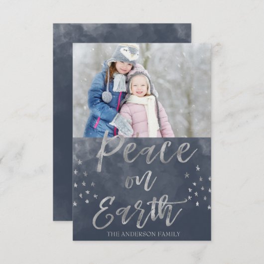 Foto van Peace on Earth Blue en Silver Waterverf Kaart (Voorkant / Achterkant)